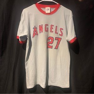 Guerrero LA Angels Ringer Shirt Used Mens Majestic 27 Sz M Vintage 19x28 Grey